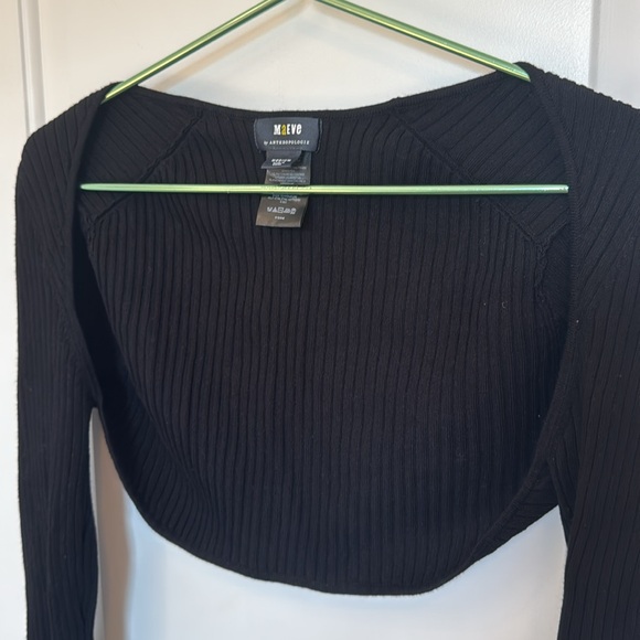 MAEVE ANTHROPOLOGIE BLACK RIBBED SWEATER SHRUG MEDIUM - Picture 5 of 8
